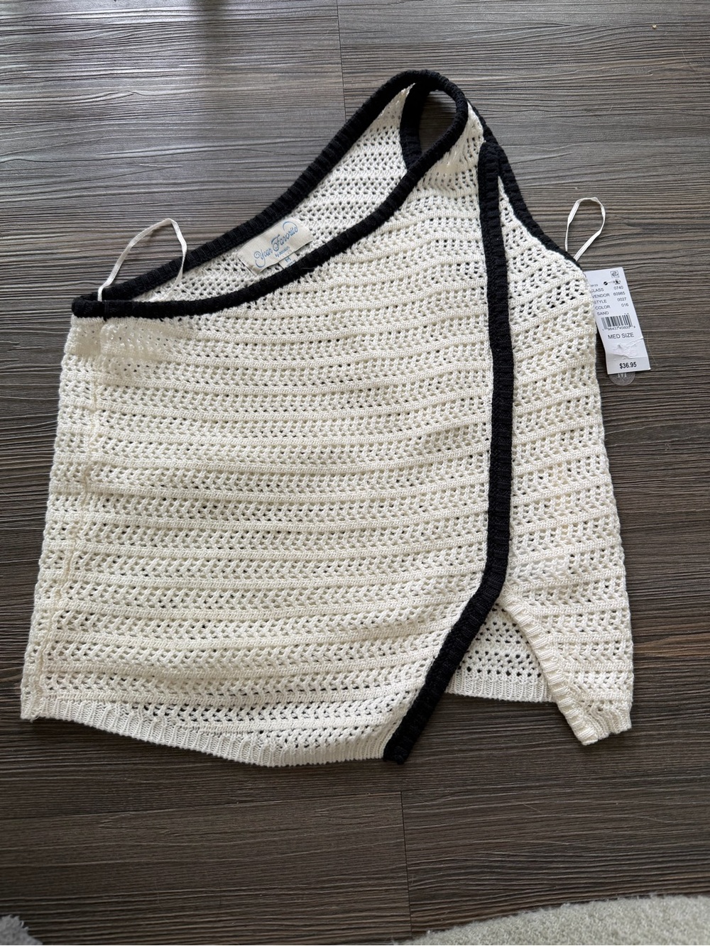 PacSun Cream Crochet One-Shoulder Tank with Black Trim